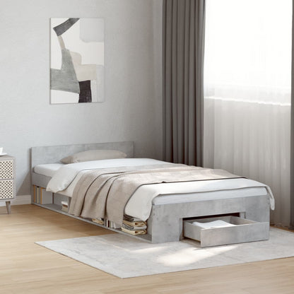 Bed Frame with Drawer Concrete Grey 90x190 cm Single Engineered Wood