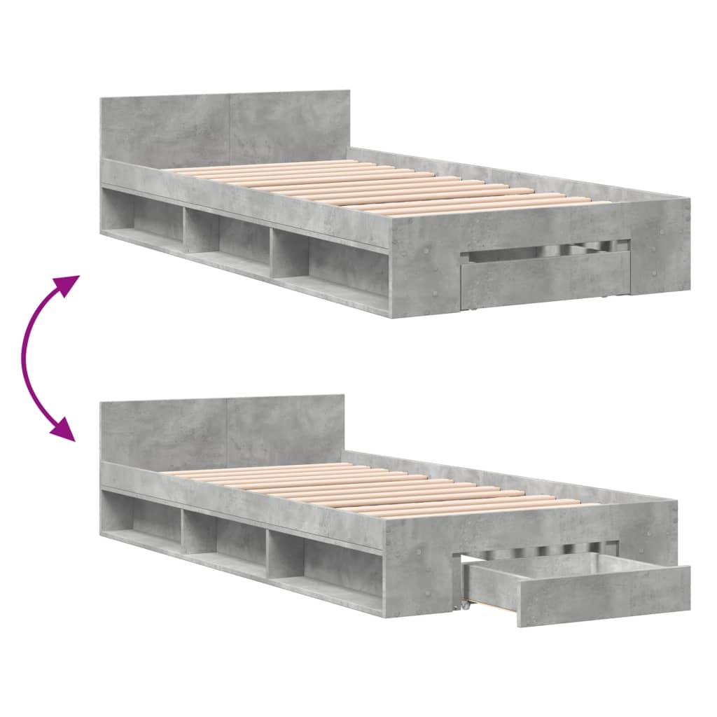 Bed Frame with Drawer Concrete Grey 90x190 cm Single Engineered Wood