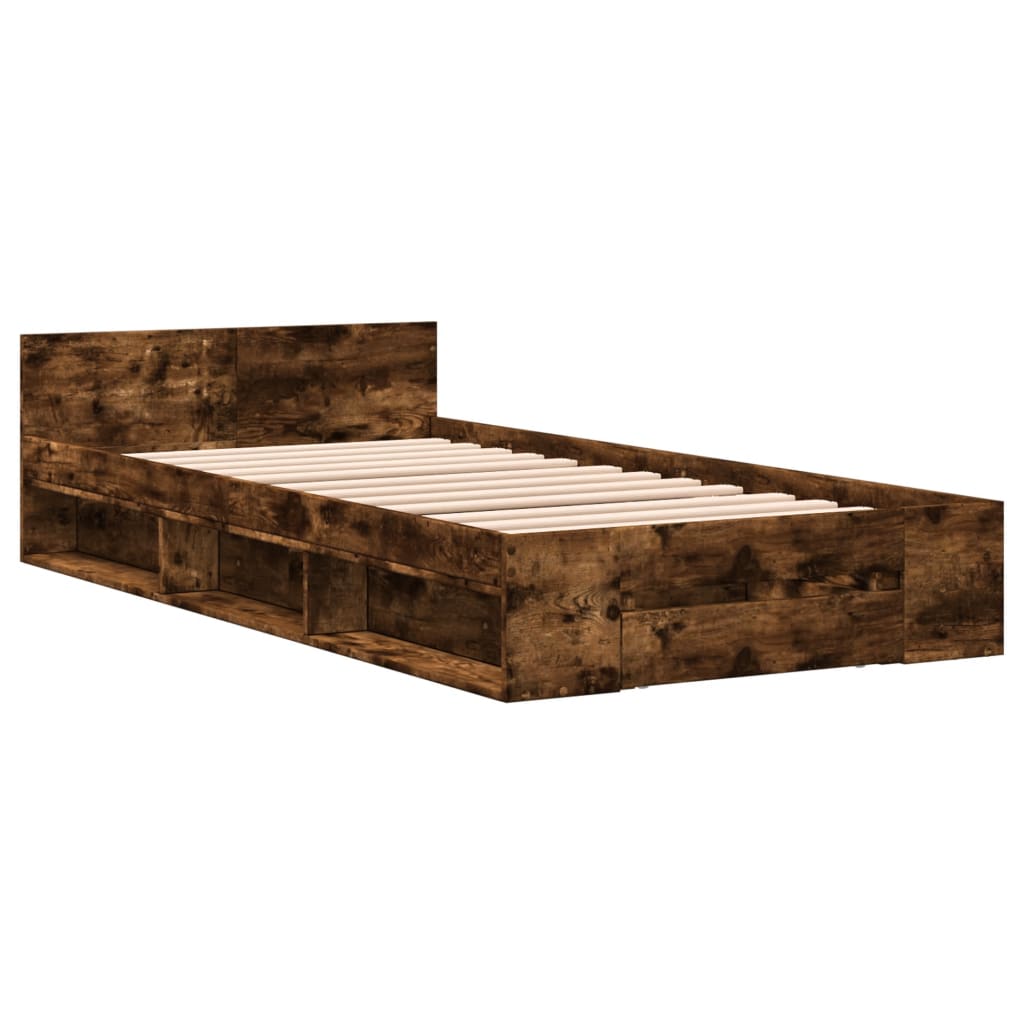 Bed Frame with Drawer Smoked Oak 90x190 cm Single Engineered Wood