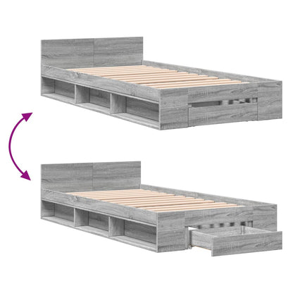 Bed Frame with Drawer without Mattress Grey Sonoma 90x190 cm Single