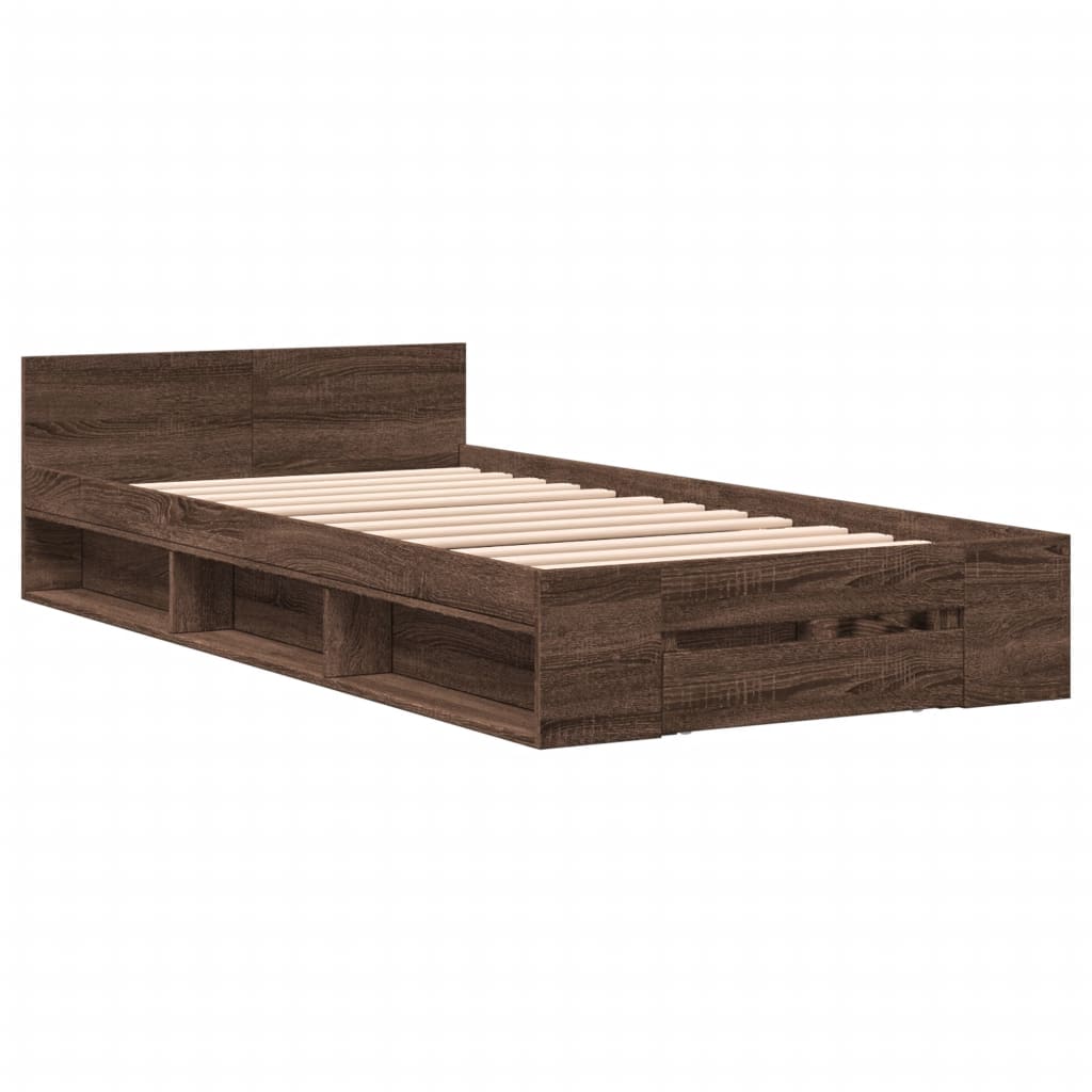 Bed Frame with Drawer without Mattress Brown Oak 90x190 cm Single