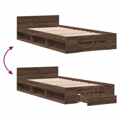 Bed Frame with Drawer without Mattress Brown Oak 90x190 cm Single