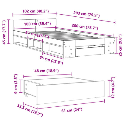 Bed Frame with Drawer without Mattress Sonoma Oak 100x200 cm