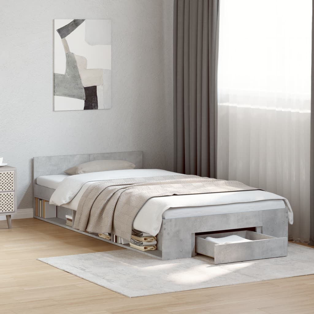 Bed Frame with Drawer Concrete Grey 100x200 cm Engineered Wood