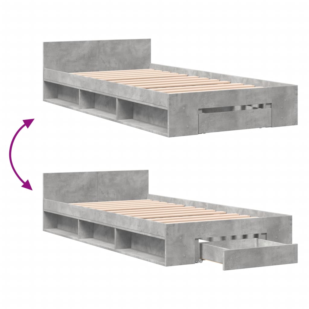 Bed Frame with Drawer Concrete Grey 100x200 cm Engineered Wood