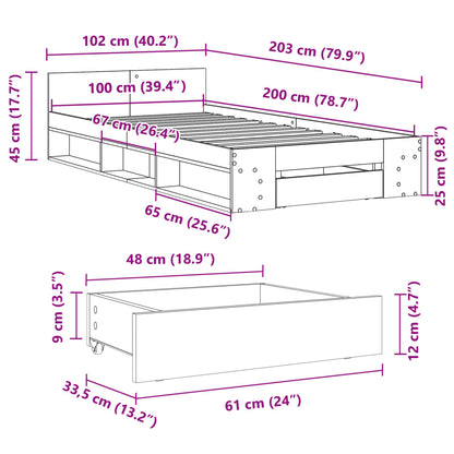 Bed Frame with Drawer Smoked Oak 100x200 cm Engineered Wood