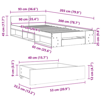 Bed Frame with Drawer Concrete Grey 90x200 cm Engineered Wood