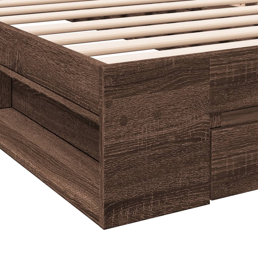 Bed Frame with Drawer Brown Oak 90x200 cm Engineered Wood