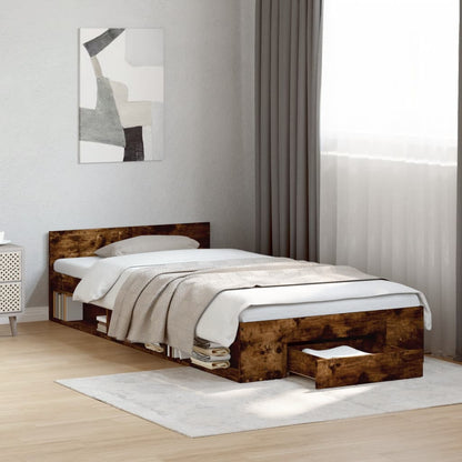 Bed Frame with Drawer without Mattress Smoked Oak 75x190 cm Small Single