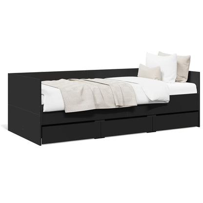 Daybed with Drawers without Mattress Black 100x200 cm