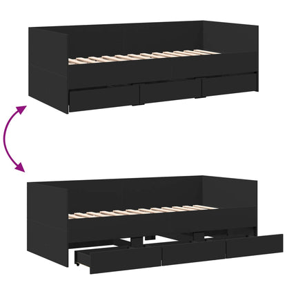 Daybed with Drawers without Mattress Black 100x200 cm