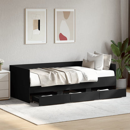 Daybed with Drawers without Mattress Black 100x200 cm