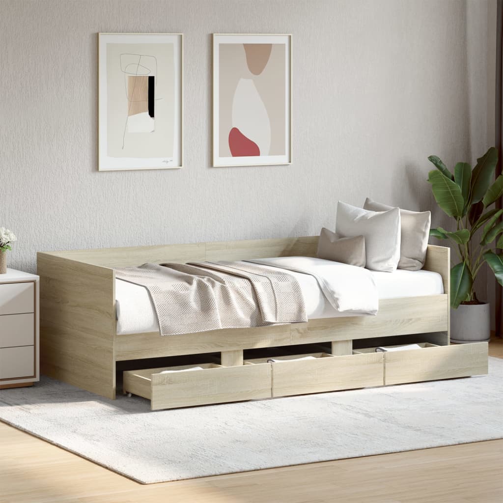 Daybed with Drawers Sonoma Oak 100x200 cm Engineered Wood