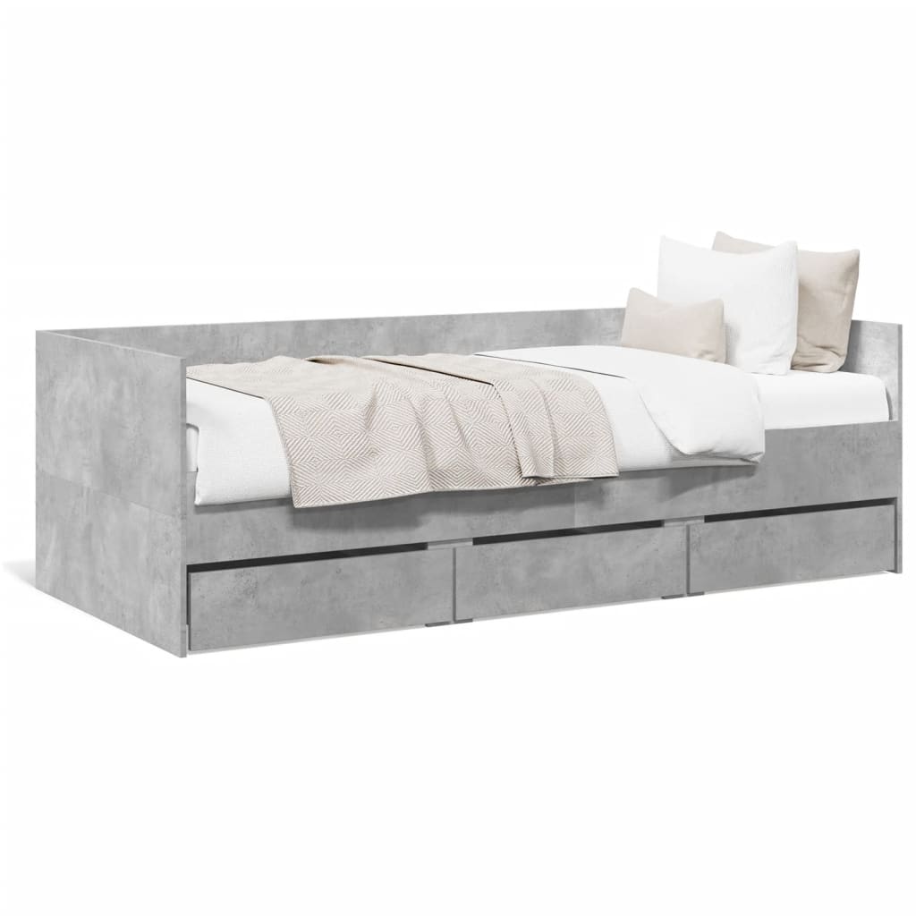 Daybed with Drawers without Mattress Concrete Grey 100x200 cm