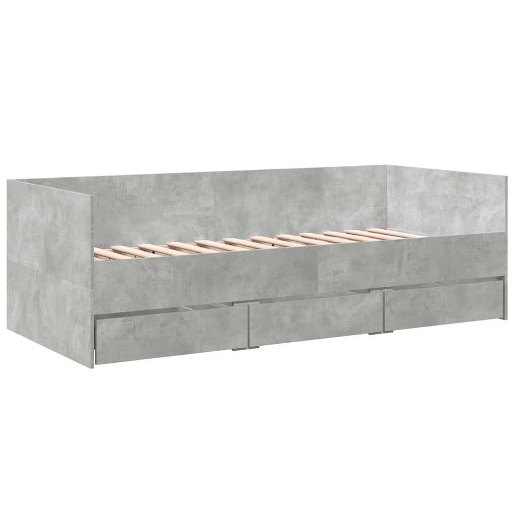 Daybed with Drawers without Mattress Concrete Grey 100x200 cm