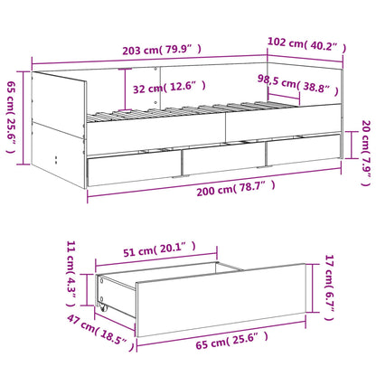 Daybed with Drawers without Mattress Smoked Oak 100x200 cm