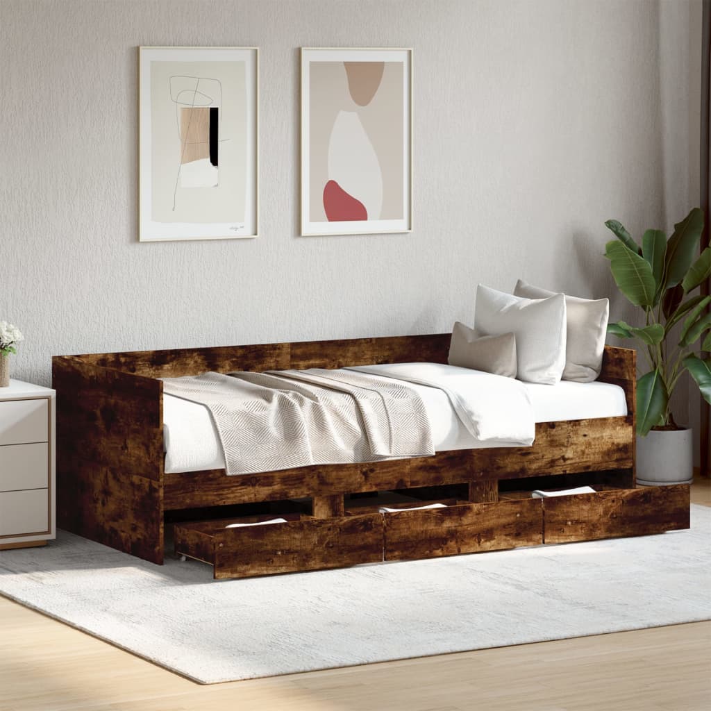 Daybed with Drawers without Mattress Smoked Oak 100x200 cm