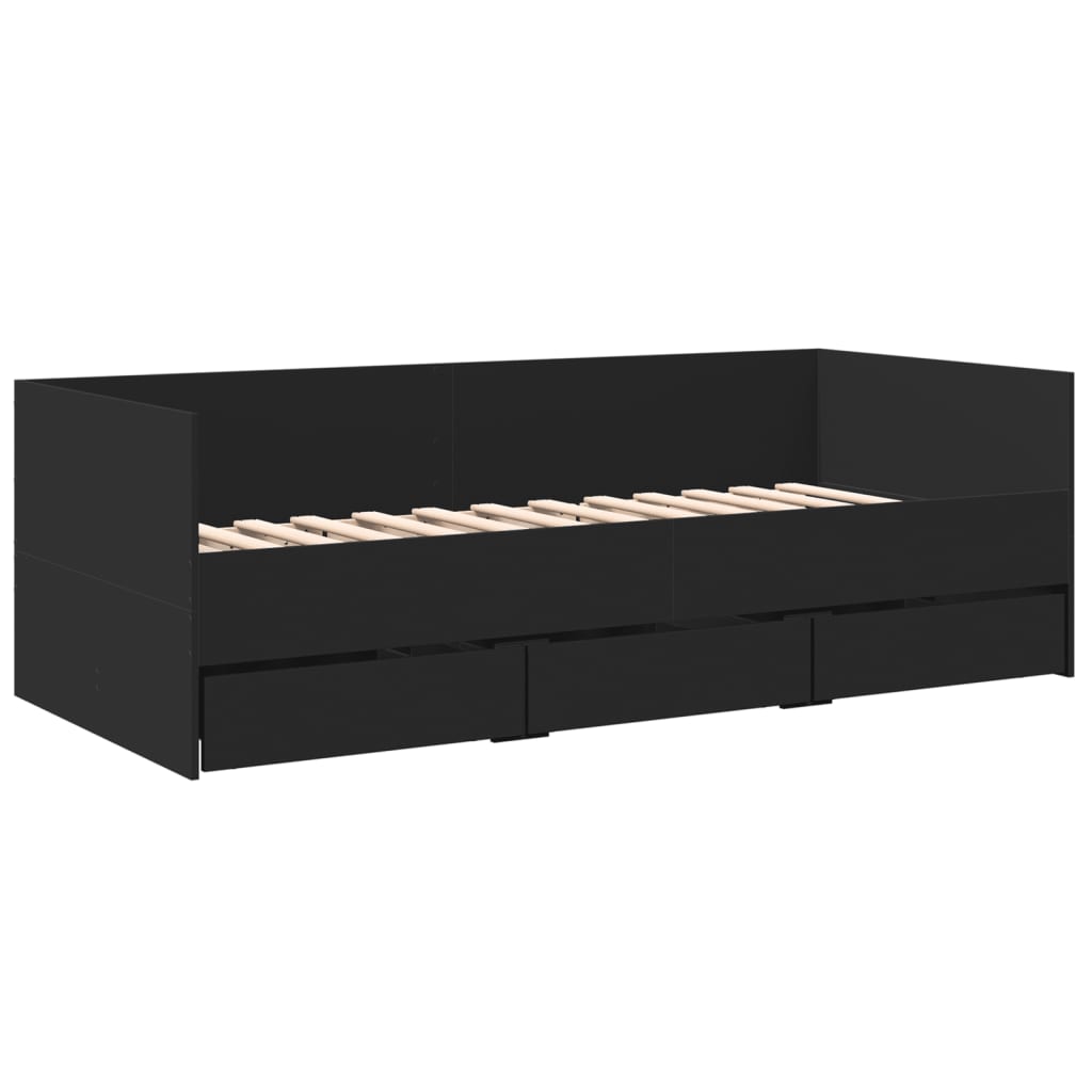 Daybed with Drawers without Mattress Black 90x200 cm