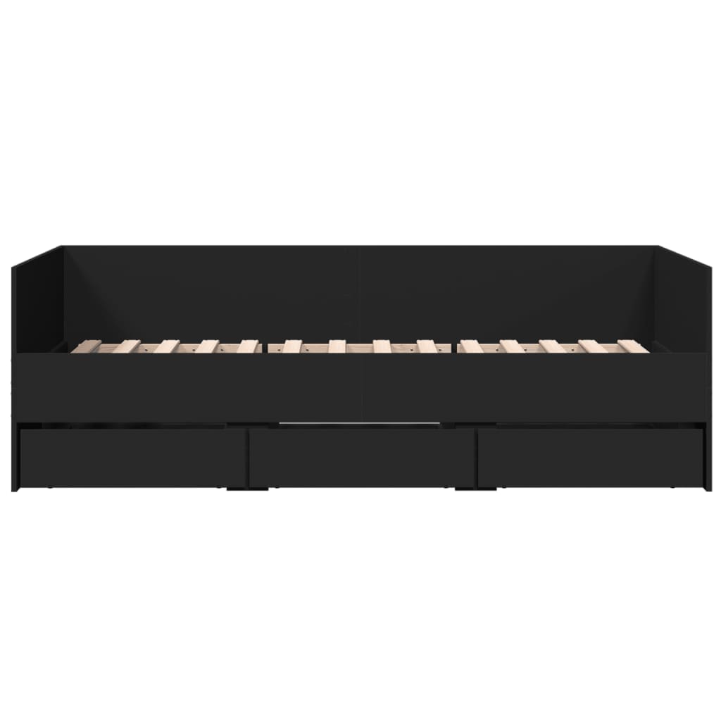 Daybed with Drawers without Mattress Black 90x200 cm