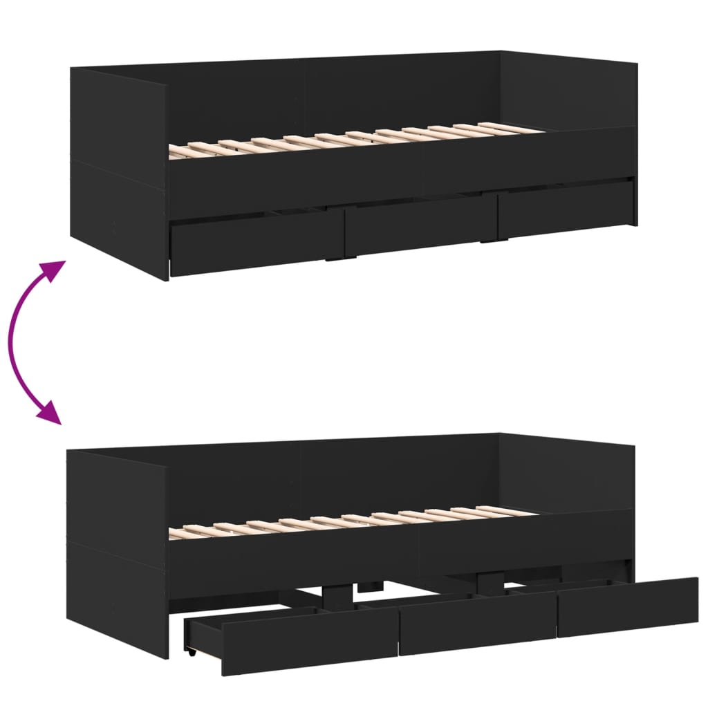 Daybed with Drawers without Mattress Black 90x200 cm