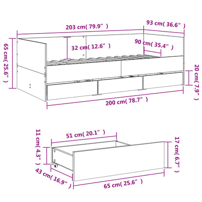 Daybed with Drawers without Mattress Black 90x200 cm