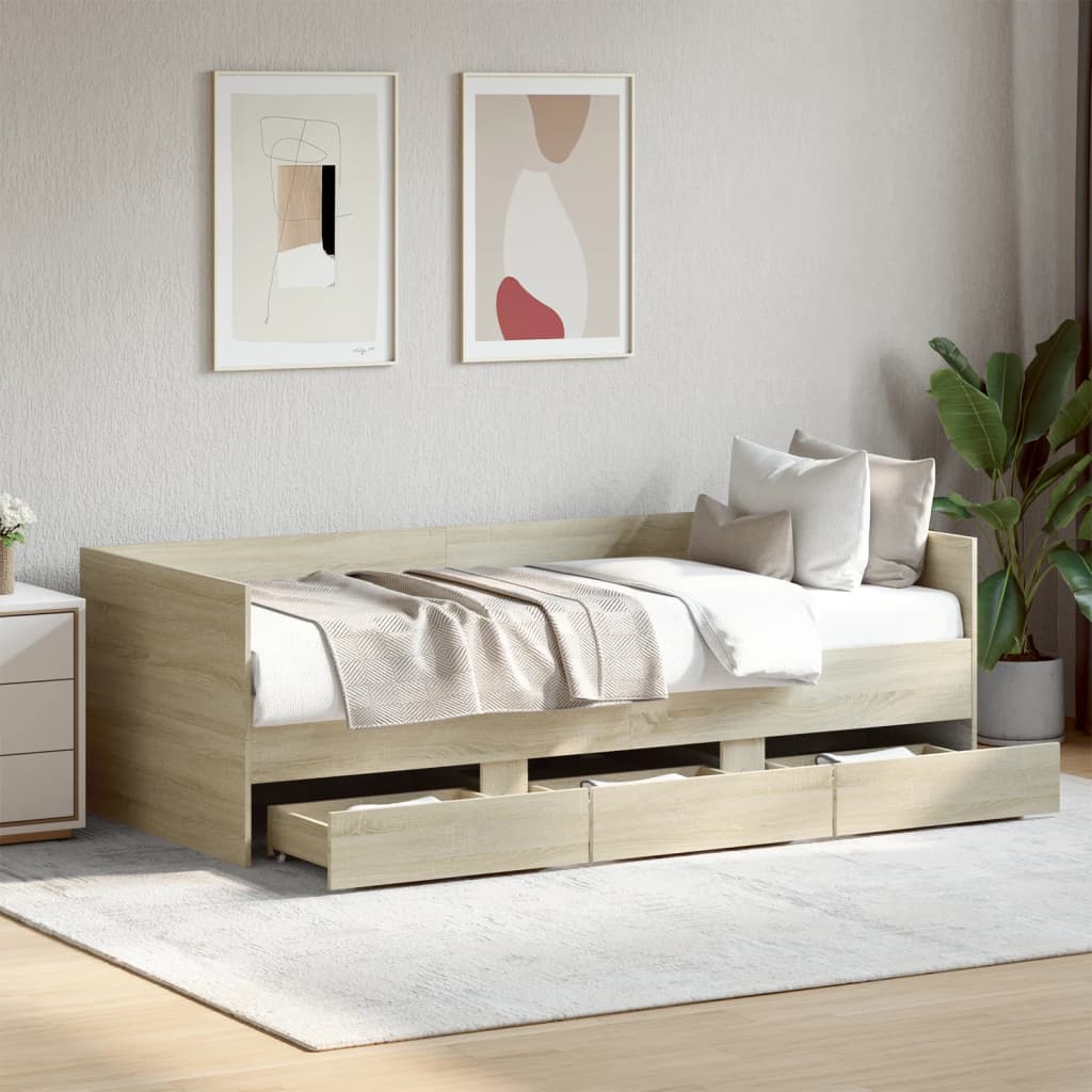 Daybed with Drawers Sonoma Oak 90x200 cm Engineered Wood