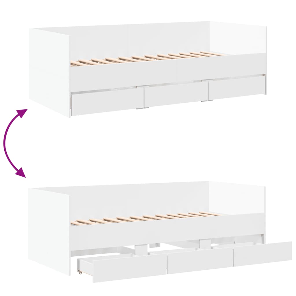 Daybed with Drawers White 90x190 cm Engineered Wood