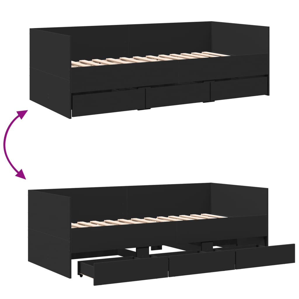 Daybed with Drawers without Mattress Black 90x190 cm Single