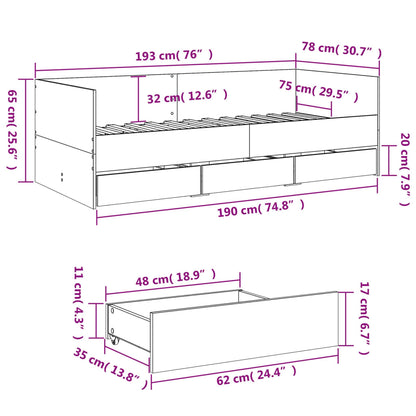 Daybed with Drawers Black 75x190 cm Engineered Wood