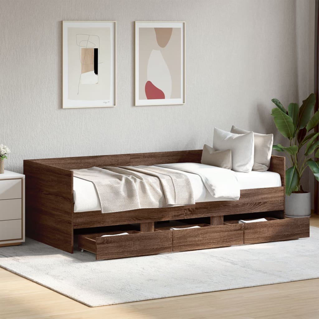 Daybed with Drawers Brown Oak 75x190 cm Engineered Wood