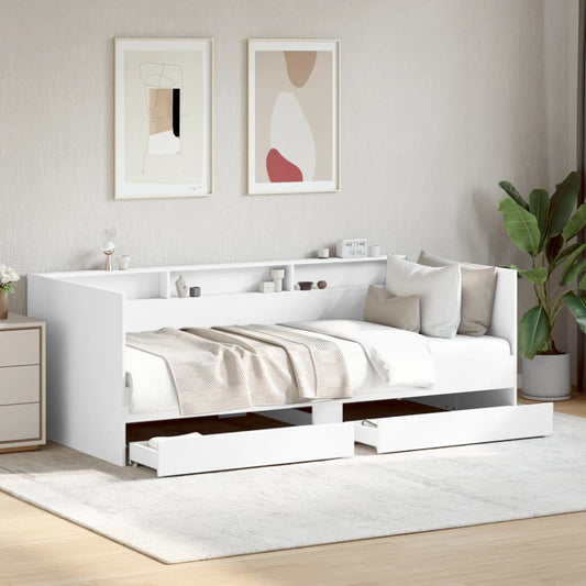 Daybed with Drawers without Mattress White 100x200 cm