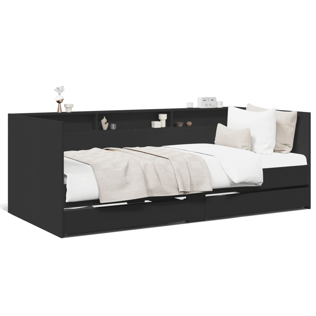 Daybed with Drawers without Mattress Black 100x200 cm