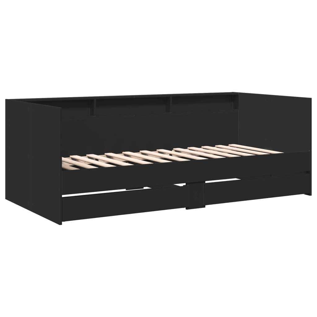 Daybed with Drawers without Mattress Black 100x200 cm