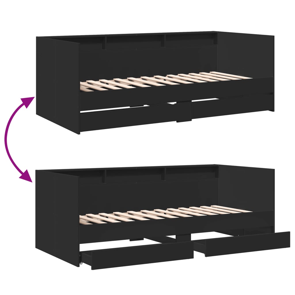 Daybed with Drawers without Mattress Black 100x200 cm