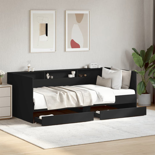 Daybed with Drawers without Mattress Black 100x200 cm