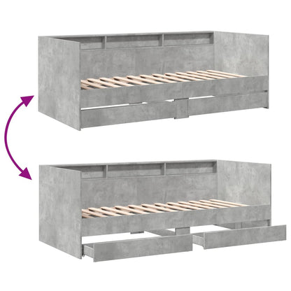 Daybed with Drawers without Mattress Concrete Grey 100x200 cm