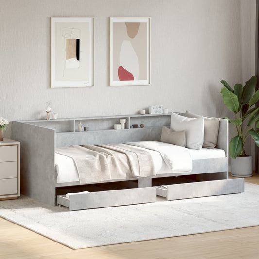 Daybed with Drawers without Mattress Concrete Grey 100x200 cm