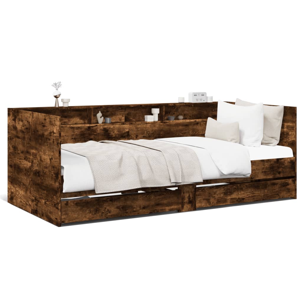 Daybed with Drawers without Mattress Smoked Oak 100x200 cm