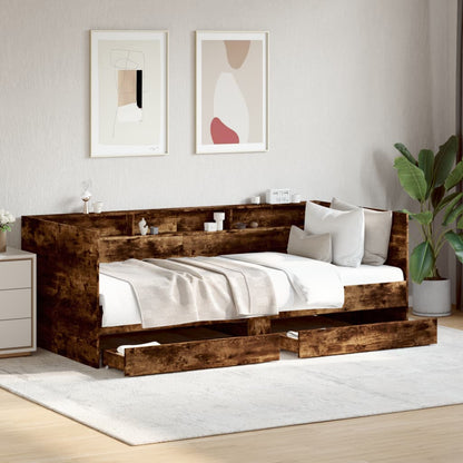 Daybed with Drawers without Mattress Smoked Oak 100x200 cm