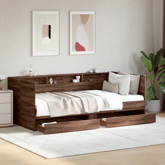 Daybed with Drawers without Mattress Brown Oak 100x200 cm