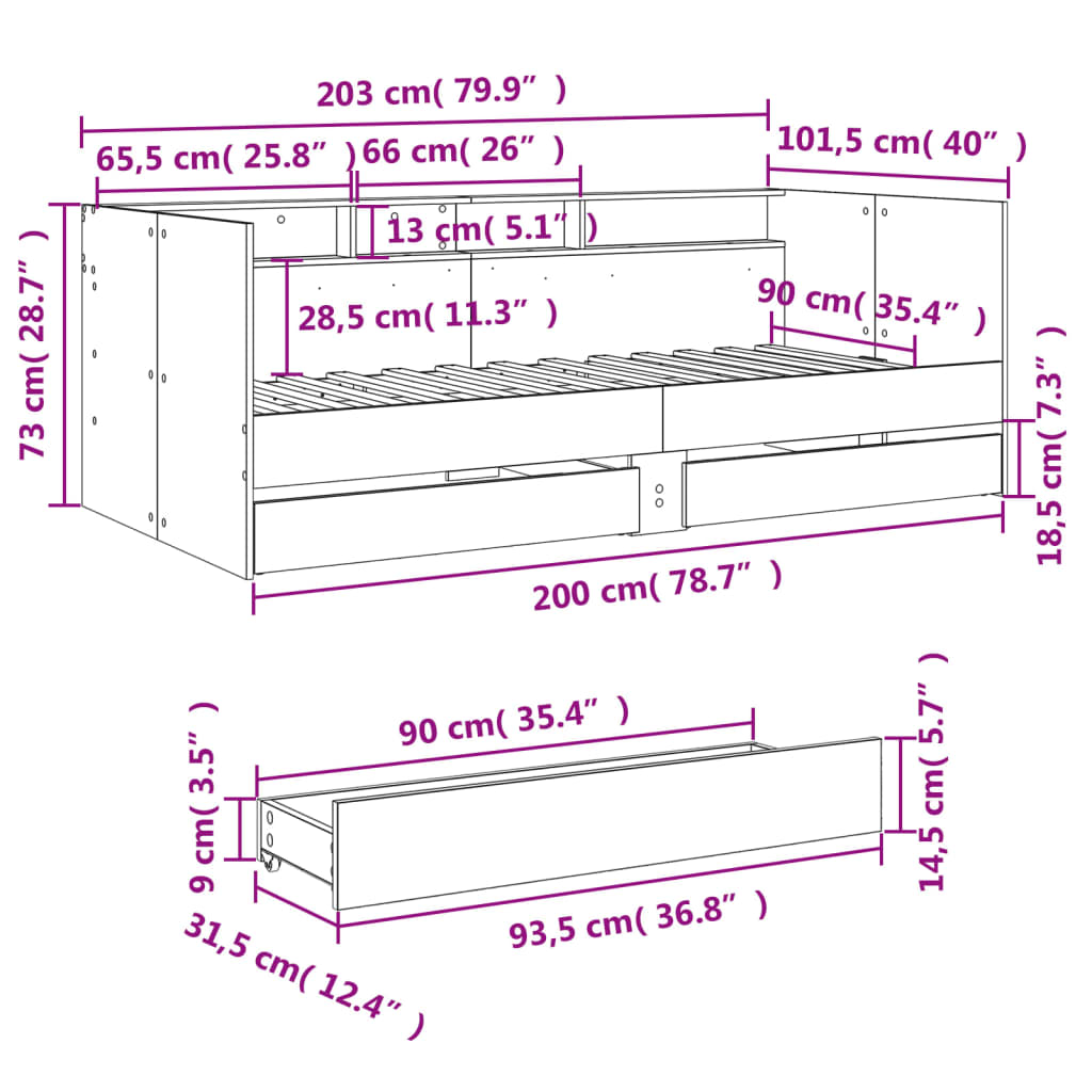 Daybed with Drawers without Mattress Sonoma Oak 90x200 cm