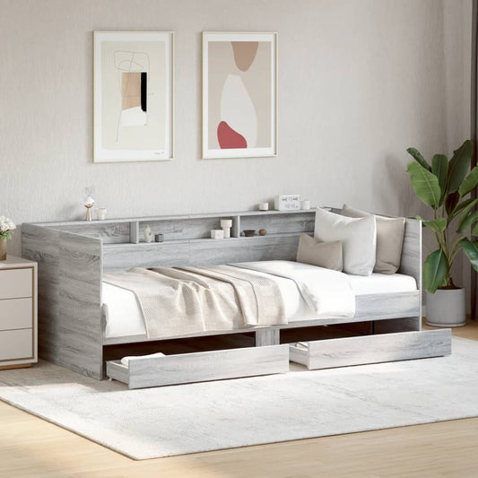 Daybed with Drawers without Mattress Grey Sonoma 90x200 cm