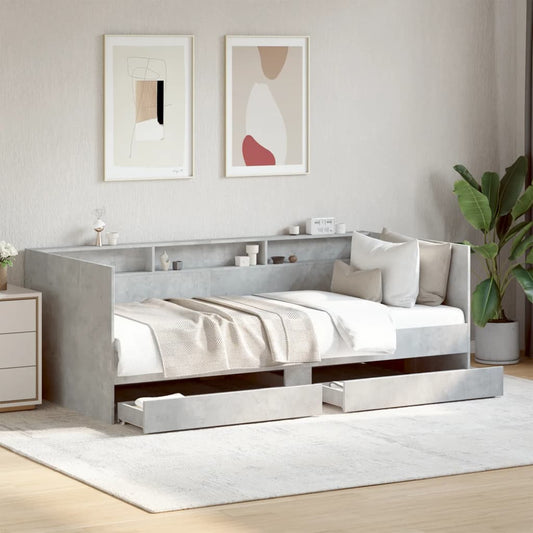 Daybed with Drawers without Mattress Concrete Grey 90x190 cm Single