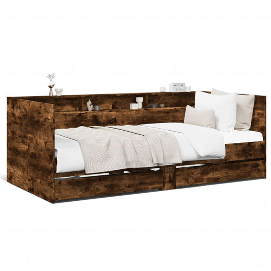 Daybed with Drawers Smoked Oak 90x190 cm Engineered Wood