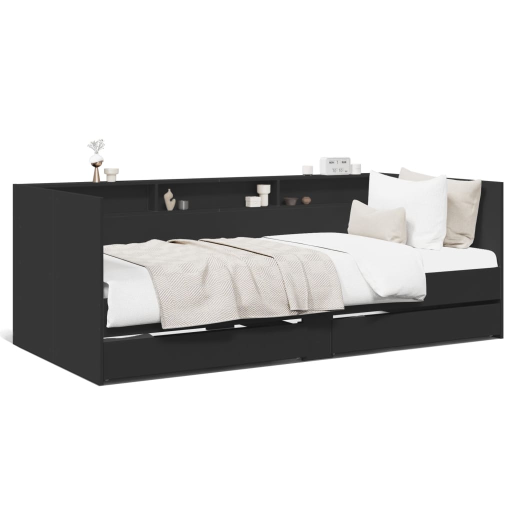 Daybed with Drawers without Mattress Black 75x190 cm Small Single