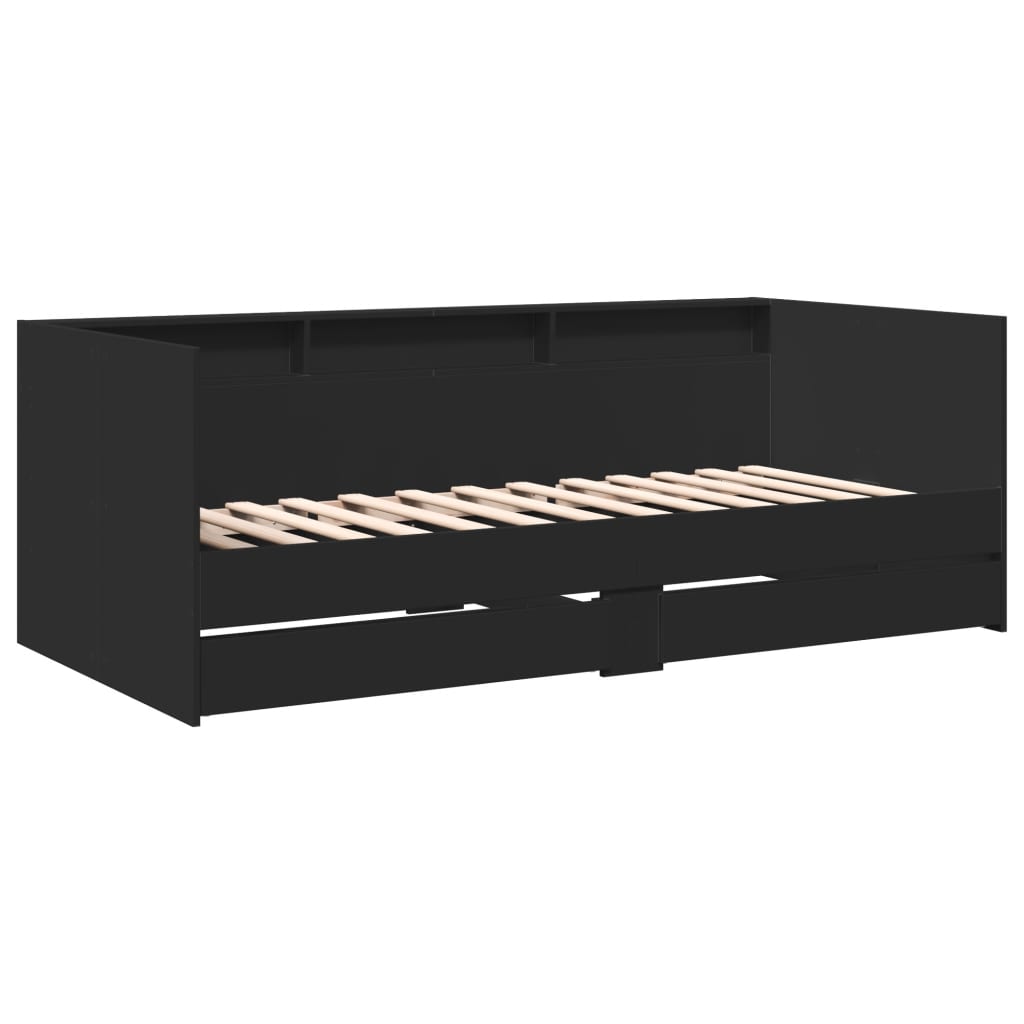 Daybed with Drawers without Mattress Black 75x190 cm Small Single