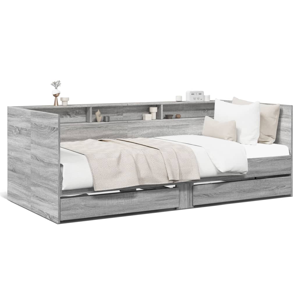 Daybed with Drawers without Mattress Grey Sonoma 75x190 cm Small Single