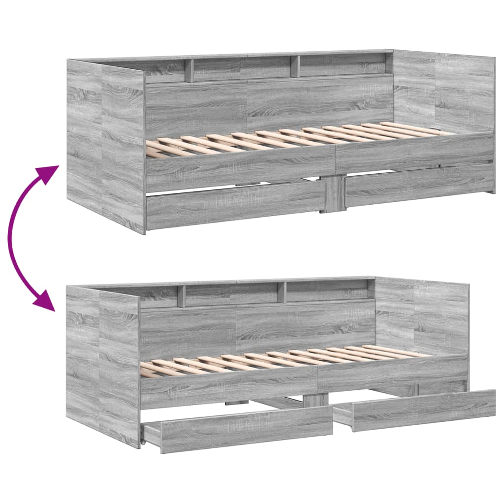 Daybed with Drawers without Mattress Grey Sonoma 75x190 cm Small Single