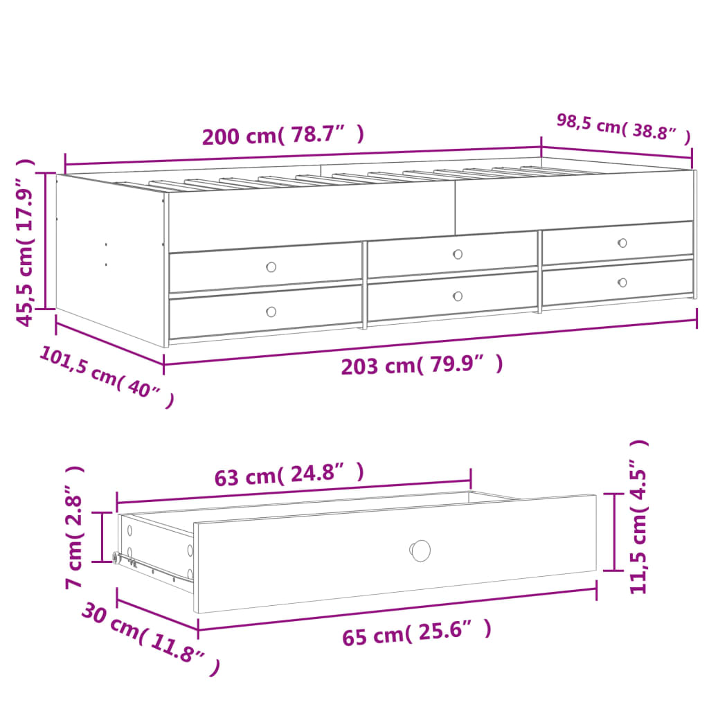 Daybed with Drawers Black 100x200 cm Engineered Wood