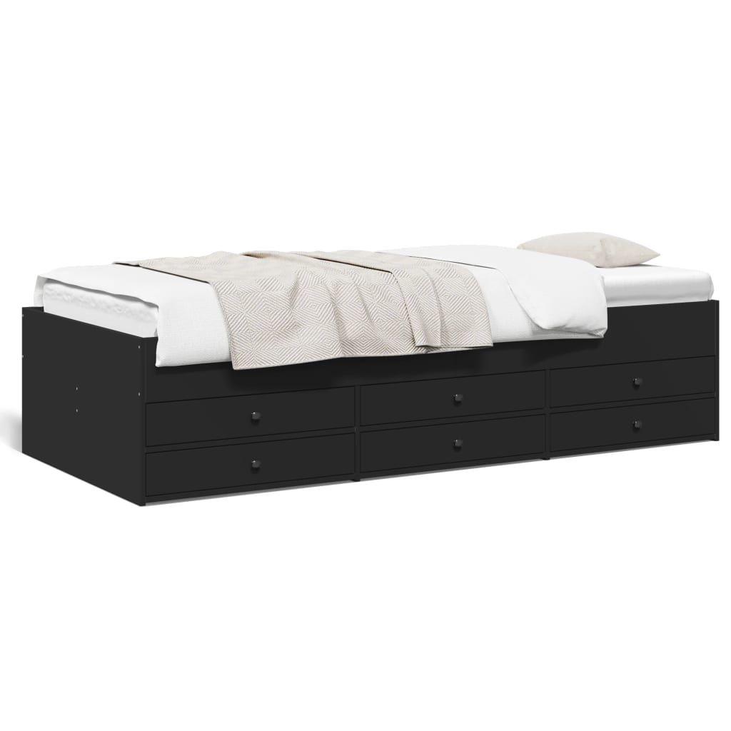 Daybed with Drawers Black 100x200 cm Engineered Wood